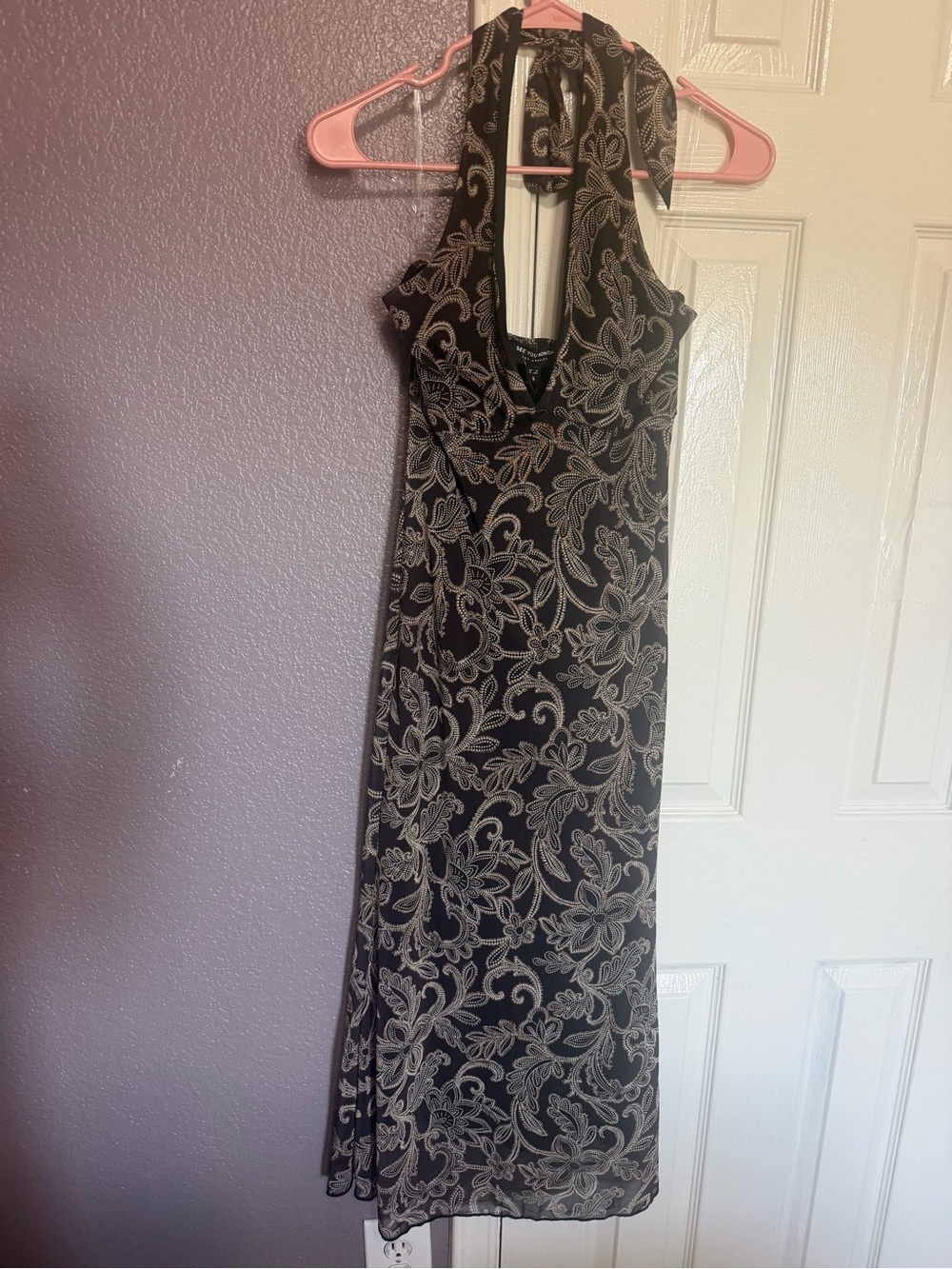 See You Monday Black Maxi Dress with Cream Floral Lace